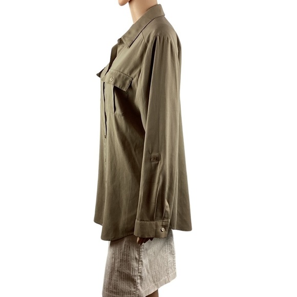 Chico's Button Down Top Size L Brown Long Sleeve - Picture 4 of 7